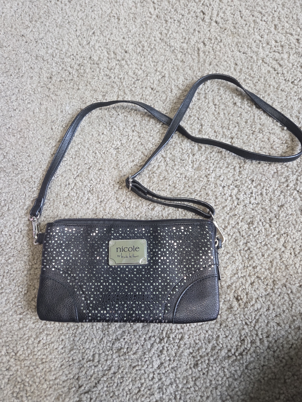 Nicole by Nicole Miller Black With Silver Crossbody Bag